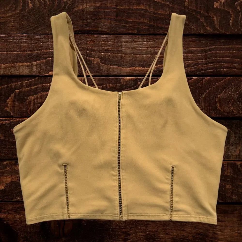 Nike Women's Luxe Cropped Yoga Ladder Stitch Double Strap Tank Top Yellow Small - Picture 2 of 8